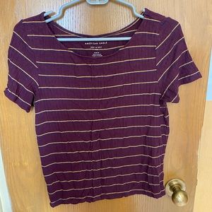 AMERICAN EAGLE SOFT & SEXY TEE, DARK PURPLE WITH SMALL STRIPES